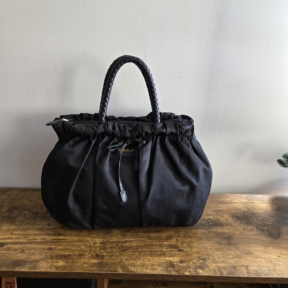 Prada Handbags - Prada Black Gathered Hand Bag
